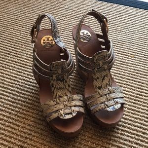 Tory Burch snake print wedges